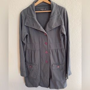 Prana Breathe Sylvia Jacket Gray with Purple Buttons Women's Size Large